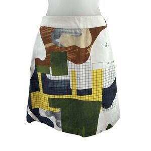 MSGM Skirt Womens 36 Abstract Print Linen Blend Made Italy‎ Pockets Zip Y2K Vtg